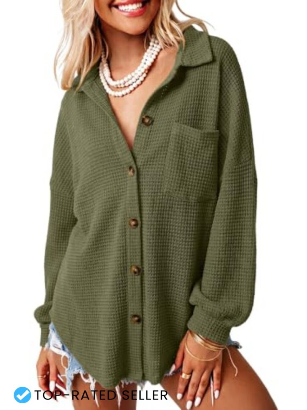 Dokotoo Womens Waffle Knit Shacket Button Down Shirt Long Sleeve